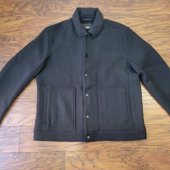 AWAY Travel Black Zipper Pocket Collared Snap Button-Front Jacket sz L EUC Fall - Picture 1 of 7